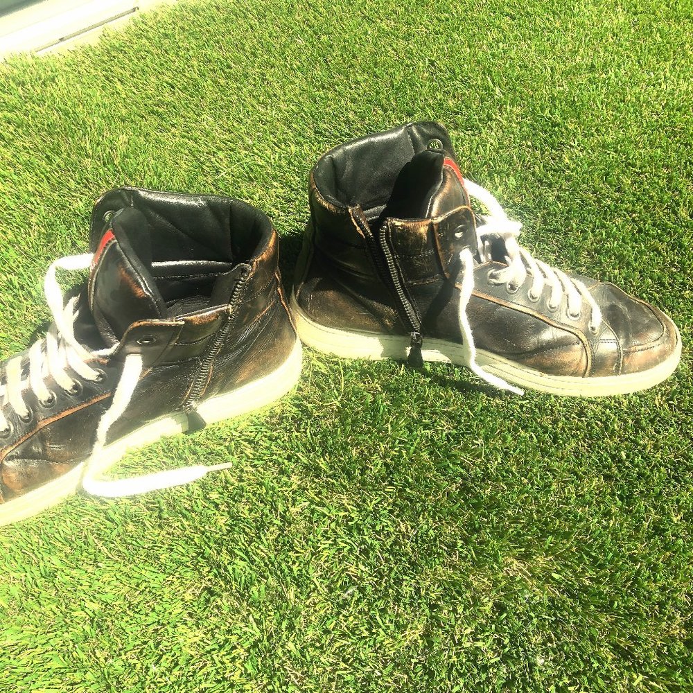 High top leather Prada retro sneakers